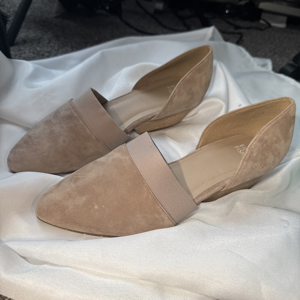 Eileen Fisher Hilly Pump Shoes Women's 9 Beige Nude Suede D'orsay Chunky Heel - Picture 3 of 6